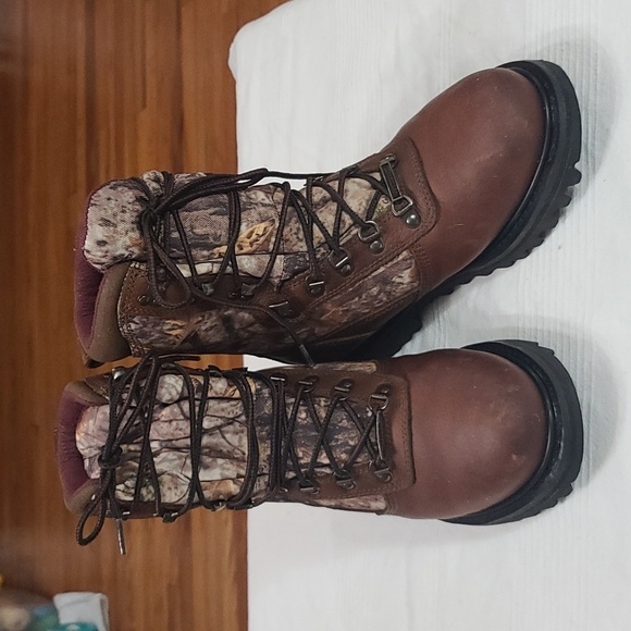 Cabela's Mens Hunting Boots Brown Leather Canvas Camo Lace-up Size 6M EUC - Picture 1 of 13